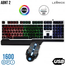 Kit Gamer Teclado + Mouse USB LED RGB LEY-45 Lehmox - Preto
