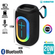 Caixa de Som Bluetooth RGB K510 Kimaster - Preto Azul
