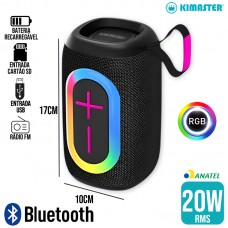 Caixa de Som Bluetooth RGB K510 Kimaster - Preto Pink