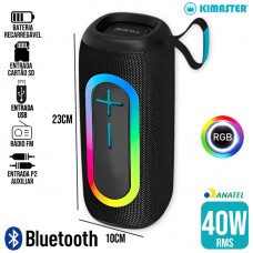 Caixa de Som Bluetooth RGB K520 Kimaster - Preto Azul