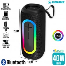 Caixa de Som Bluetooth RGB K520 Kimaster - Preto Cinza
