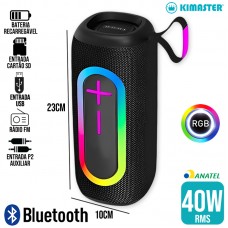 Caixa de Som Bluetooth RGB K520 Kimaster - Preto Pink