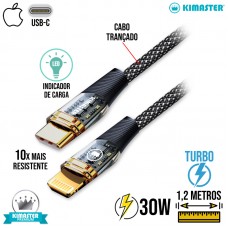 Cabo Tipo C x Lightning 1,2m Turbo 30W CB827L Kimaster - Preto
