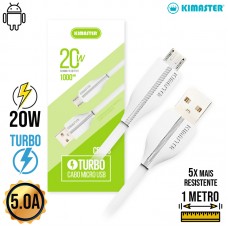 Cabo V8 1m Turbo 20W CB612V Kimaster - Branco