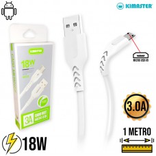 Cabo V8 1m 18W CB703X Kimaster - Branco
