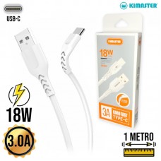 Cabo Tipo C 1m 18W CB702C Kimaster - Branco