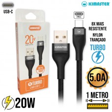 Cabo Tipo C 1m Turbo 20W CB717C Kimaster - Preto