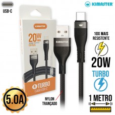 Cabo Tipo C 1m Turbo 20W CB752C Kimaster - Preto