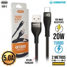 Cabo Tipo C 2m Turbo 20W CB762C Kimaster - Preto