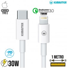 Cabo Tipo C x Lightning 1m PD Turbo 30W CB812L Kimaster - Branco