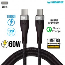 Cabo Tipo C 1m Turbo 60W CB815C Kimaster - Preto