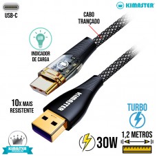 Cabo Tipo C 1,2m Turbo 30W CB822C Kimaster - Preto