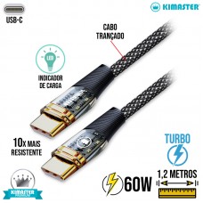 Cabo Tipo C 1,2m Turbo 60W CB827C Kimaster - Preto