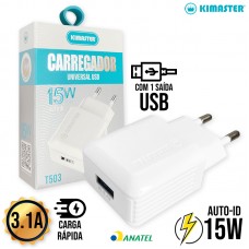 Carregador 1 USB 15W T503 Kimaster - Branco