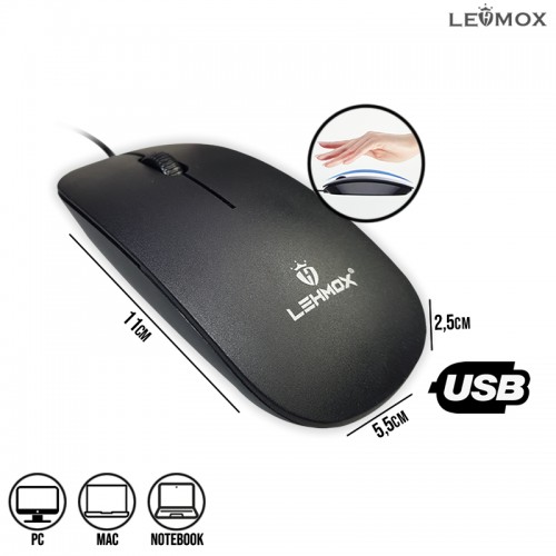 Mouse com Fio USB Óptico Ergonômico 3 Botões Office Ultra Leve Lehmox LEY- 1564