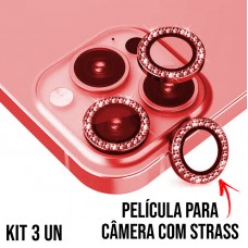 Película de Câmera Strass iPhone 11 Pro/11 Pro Max/12 Pro - Vermelha