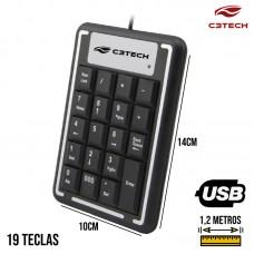 Teclado Numérico USB KN-11BK C3 Tech - Preto