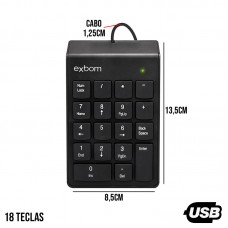 Teclado Numérico com Fio USB BK-N30 Exbom