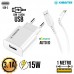 Kit Carregador 1 USB 15W + Cabo Tipo C 1m T502UC Kimaster - Branco